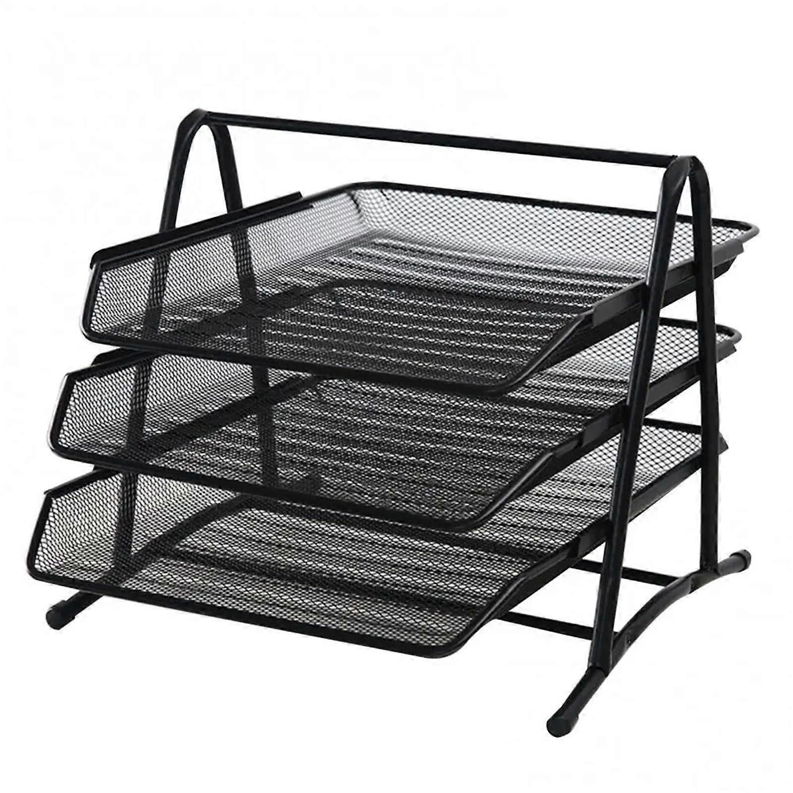 Letter Tray Desktop Organizer - 3 Layer Large Metal File Organizer for Office - Black Entrance Desk Document Storage Shelf
