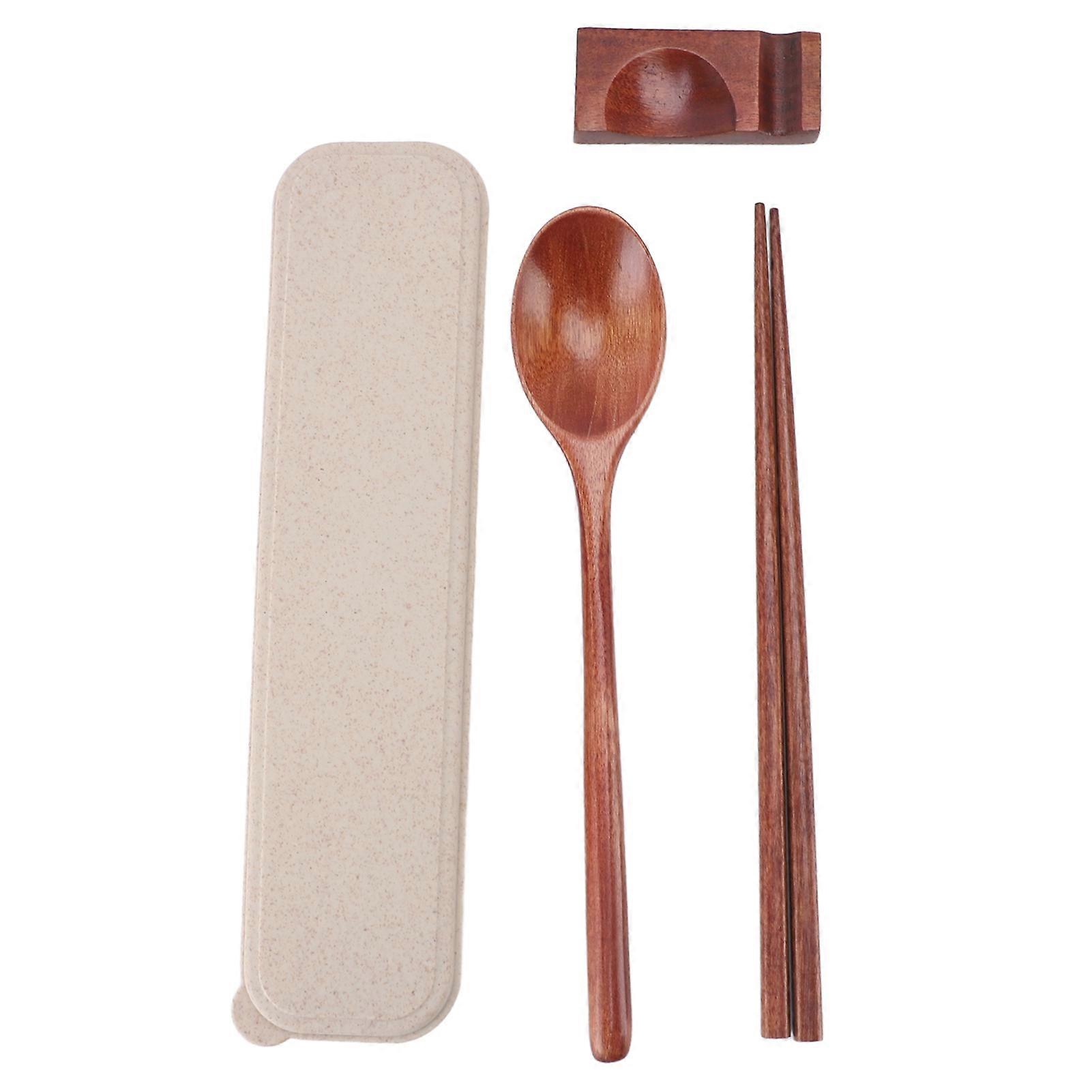 Portable Spoon and Chopstick Set Reusable Wood Utensil Set with Case for Office Camping Traveling