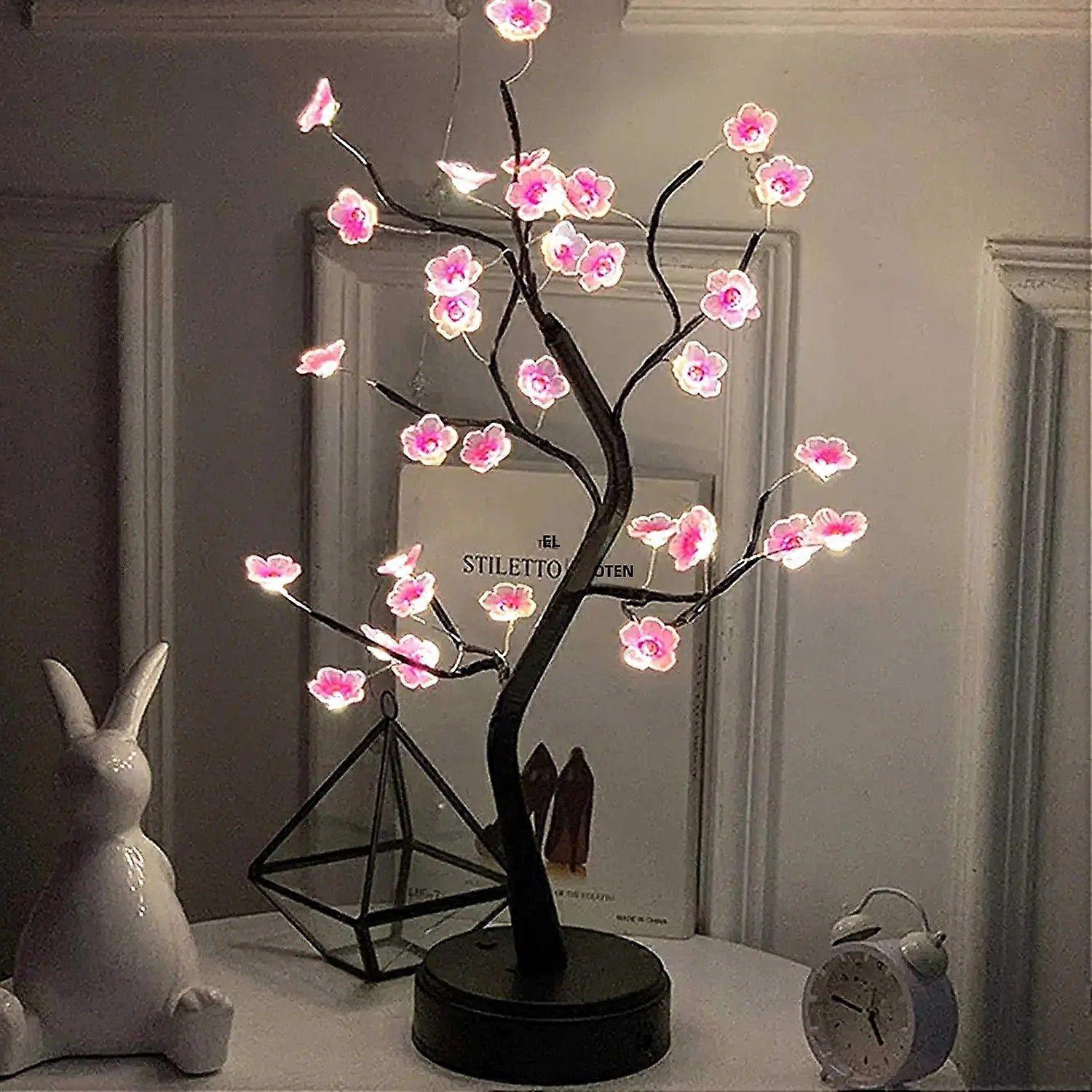 Artificial Cherry Blossom Tree Night Light with Touch Switch and USB/Battery Powered LED Desk Light Indoor Decoration