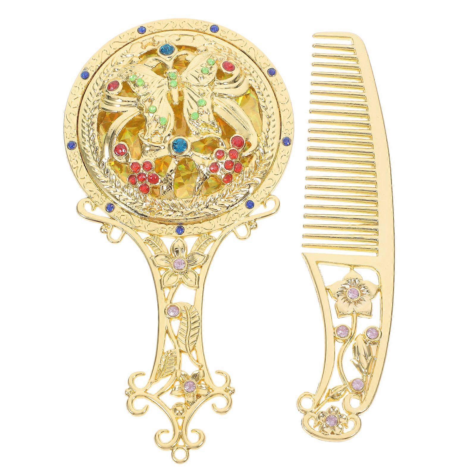 1 Set Portable Makeup Mirror Mini Vanity Mirror with Comb Elegant Mirror