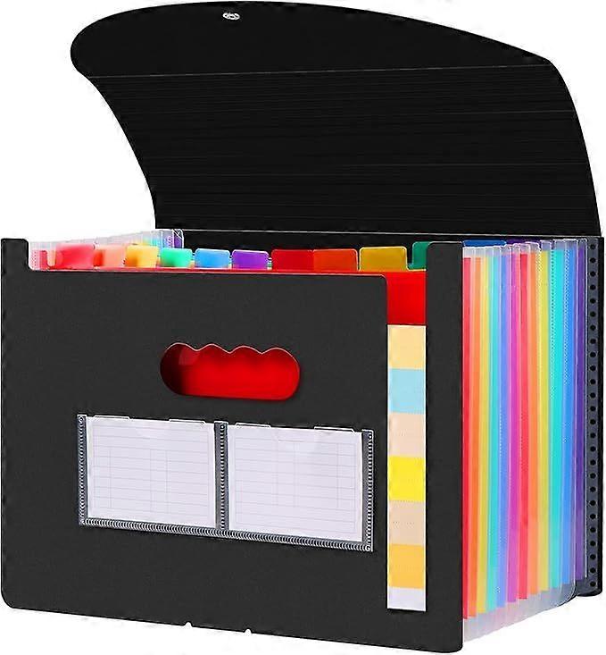 A4 Folding Folder Expanding File Organizer with 12 Pockets Portable Folder Divider Files for Office School (Black)