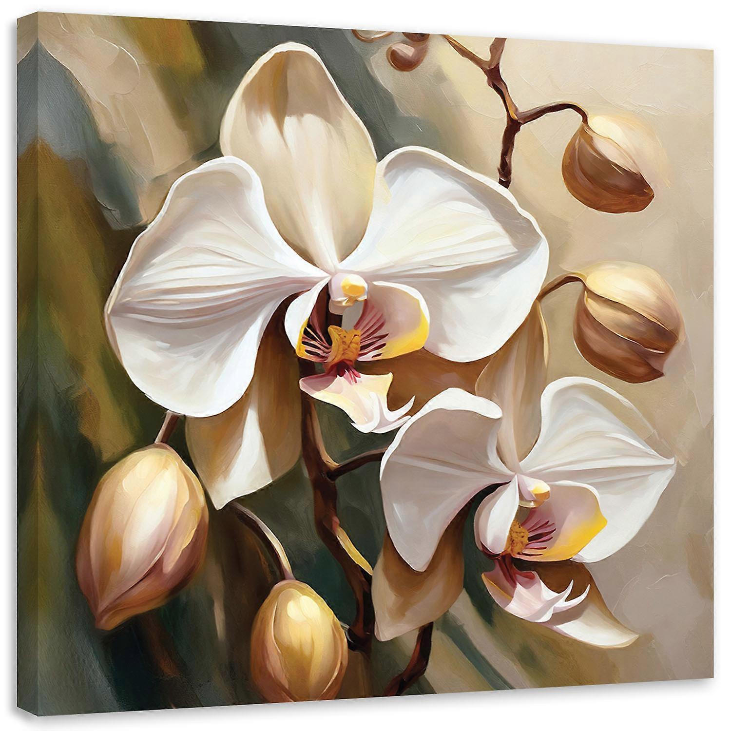 Impression sur toile, orchidée peinte beige - 60x60
