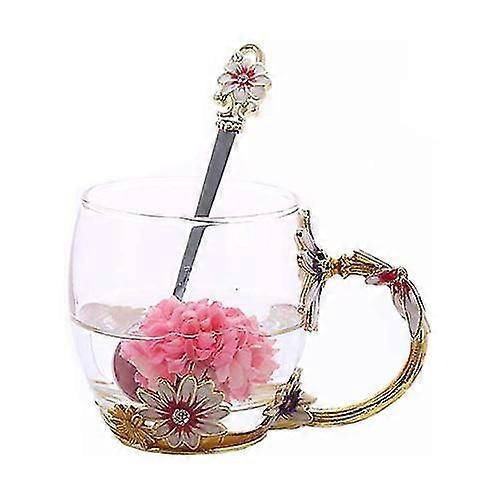 フラワーエナメルガラスコーヒーマグスプーン付き