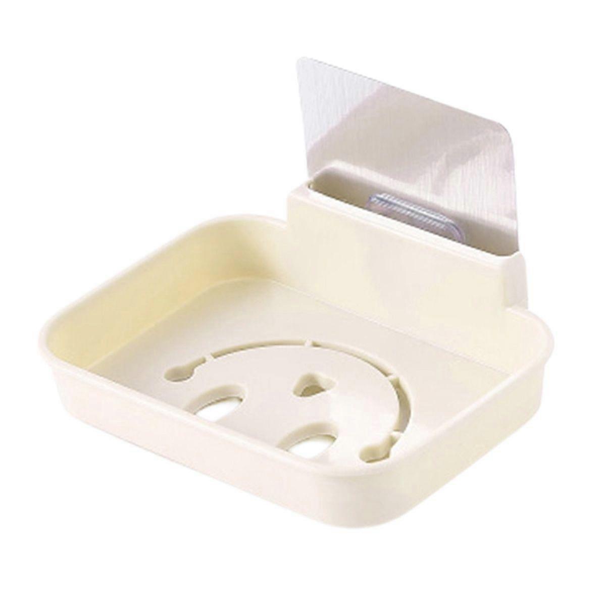 Soap Dish Suction Cup Soap Holder Soap Box Wall Mounted Draining Soap Dish(Beige)