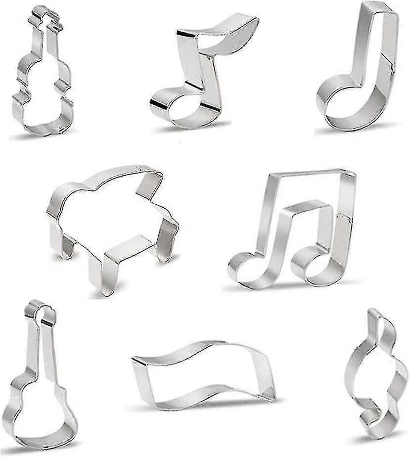 音楽ノートクッキーカッターセット - 8pcsミュージックノートフォンダン金型楽器金型ギターケーキトッパーロックカップケーキトッパー子供誕生日音楽