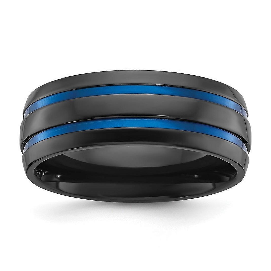 Black Zirconium Polished Blue Ip Plated 8mm Band-Band Style Ring for Women and Men - Ring Size: 8 to 13