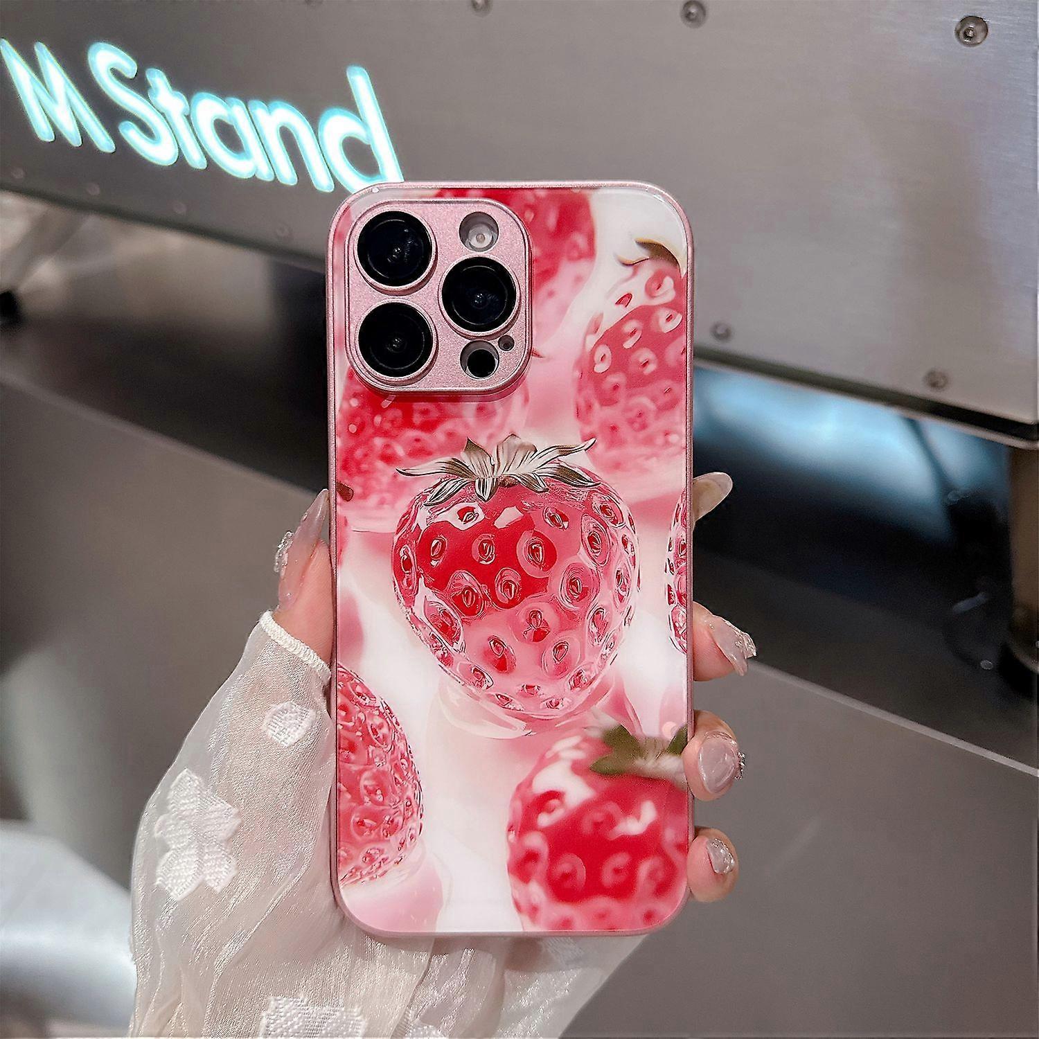 For iPhone 15 Pro Max Case Mirror Painted Fruit Pattern TPU+Acrylic Phone Cover