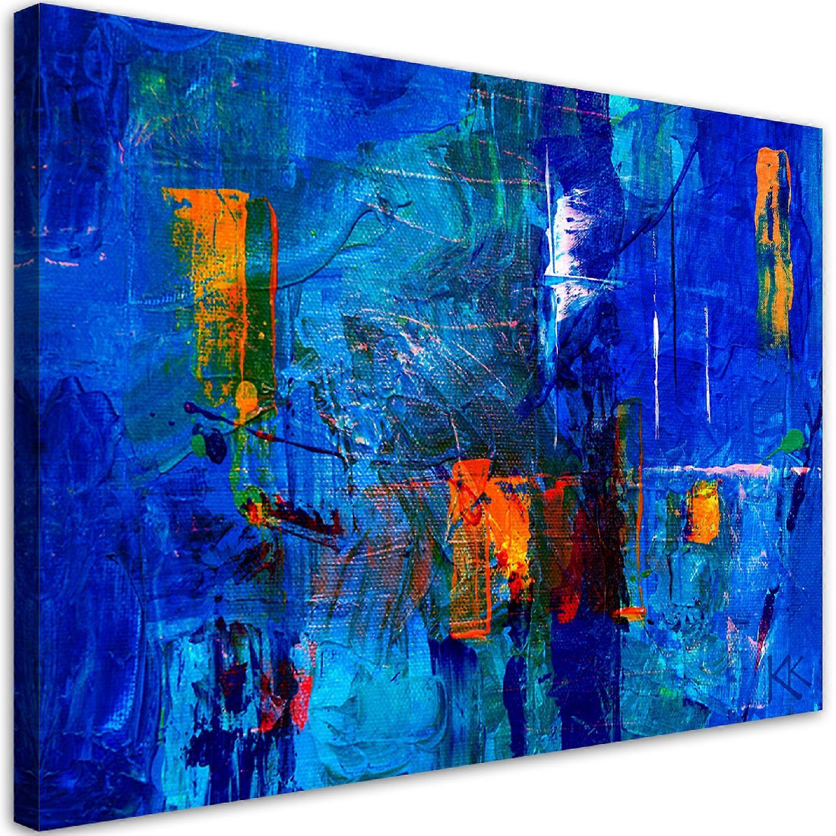 Impression sur toile, Abstraction bleue peinte à la main - 60x40
