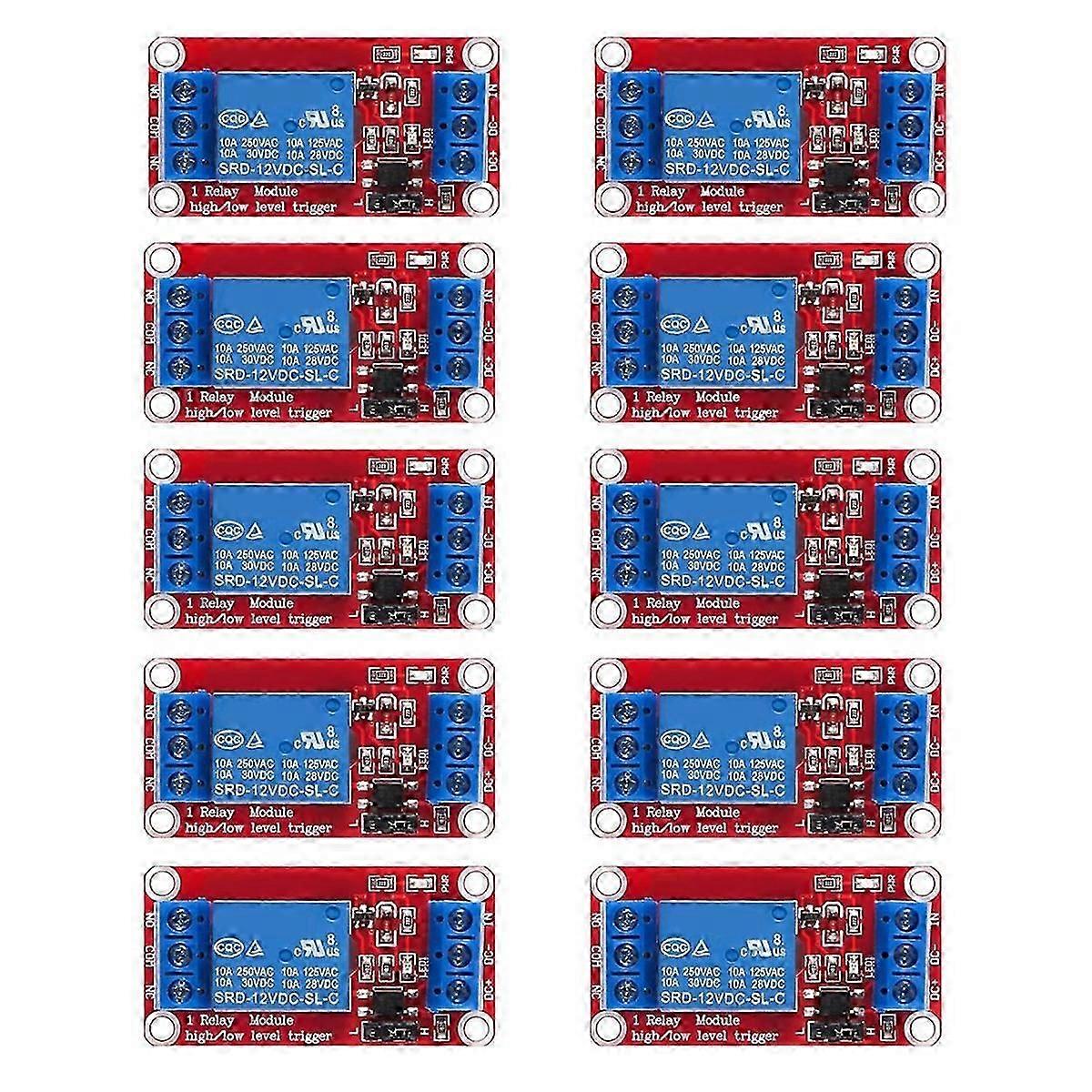 10pcs Relay Module DC 12V Relay Board 1 Channel with Optocoupler Isolation Support High or Low Leve