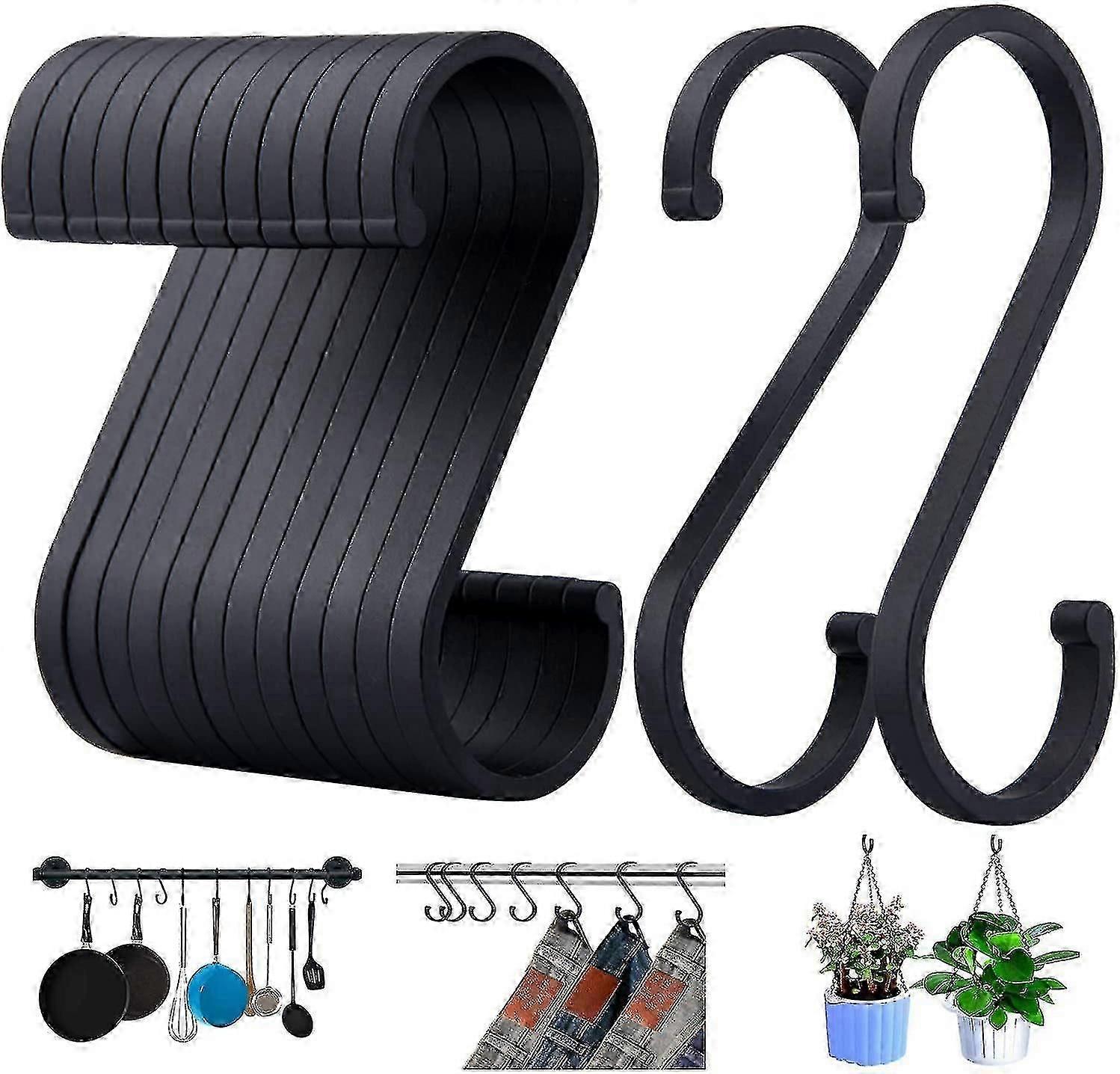 12 Pcs S Hooks Black, Aluminum Ideal In Kitchens, Closets, Garages