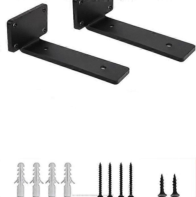 Heavy Duty Floating Shelf Brackets, Concealed Shelving Hardware, Cast Iron L Brackets, Rustic Industrial Black Metal Wall Shelf Brackets