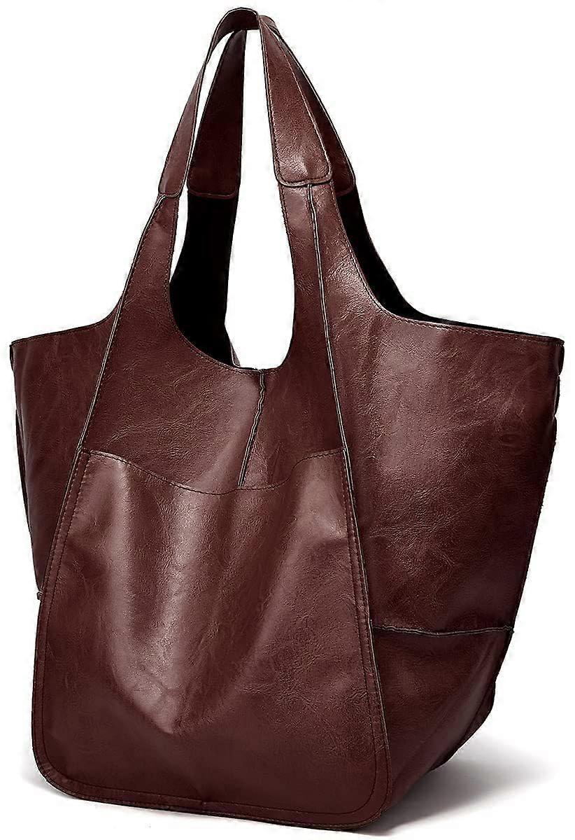 Rretro Handmade Big Beach Tote Bag for Ladies, High Capacity Zipper Shoulder Handbag, Solid Color Multifunctional Design