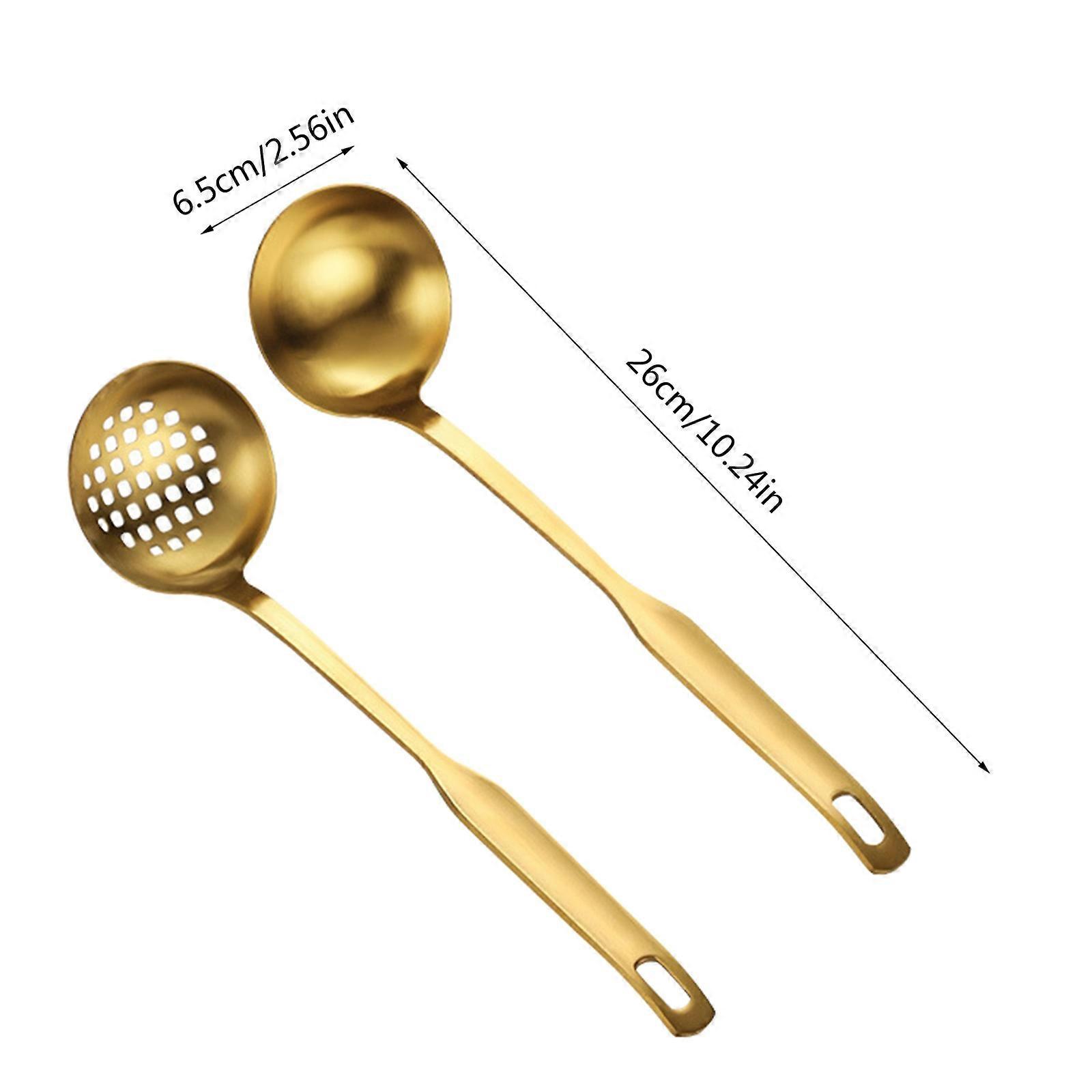 2pcs Soup Ladle Colander Set Long Handle Stainless Steel Kitchenware Cookware Serving Spoon Tool