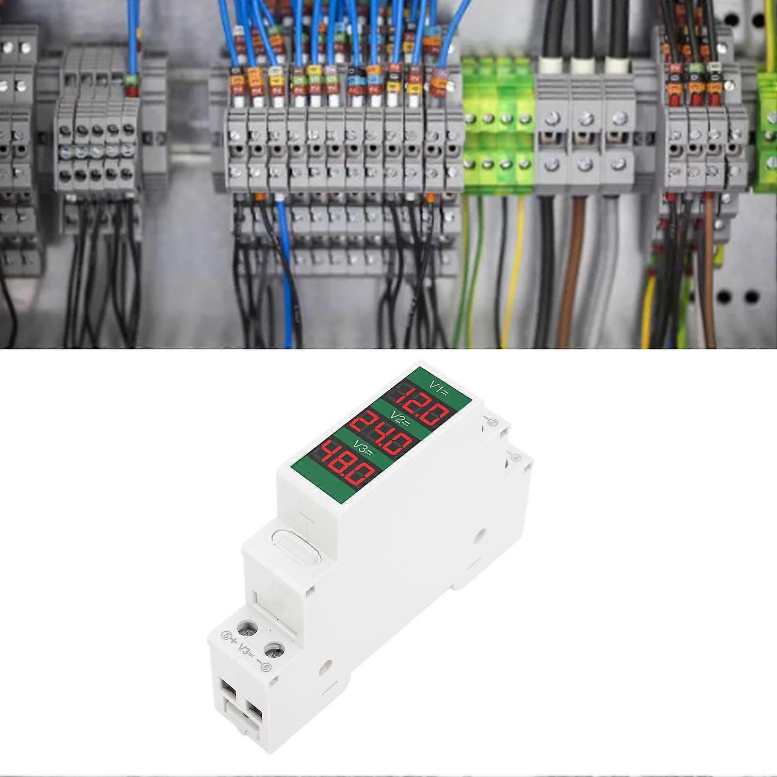 DIN Rail Voltmeter 3 Digits LCD Display Isolated Triple Way Modular Voltage Meter DC11‑310V 