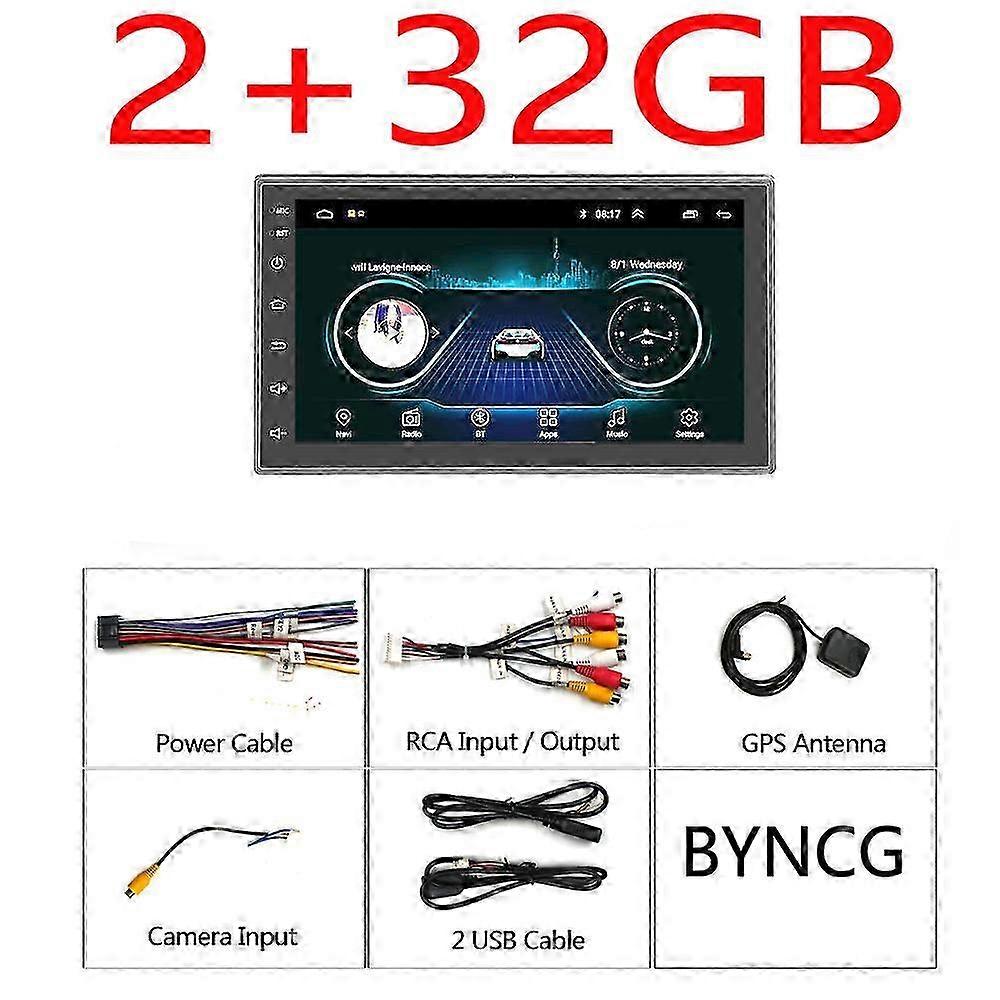 7 HD Android Car Stereo Multimedia Player with GPS Navigation, Touch Screen and Bluetooth, 2+32GB