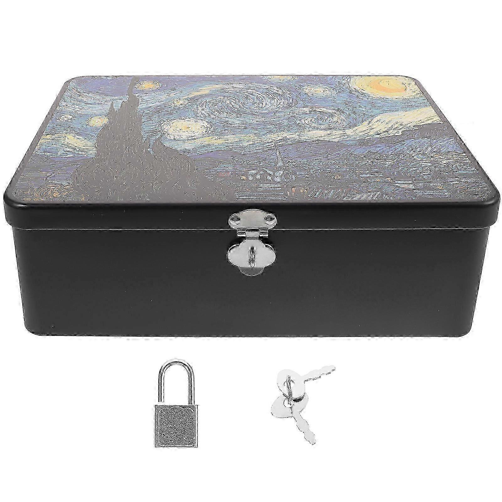 Decorative Tinplate Storage Box and Holder for Desktop with Secure Locking Mechanism, Perfect for Organizing Your Supplies