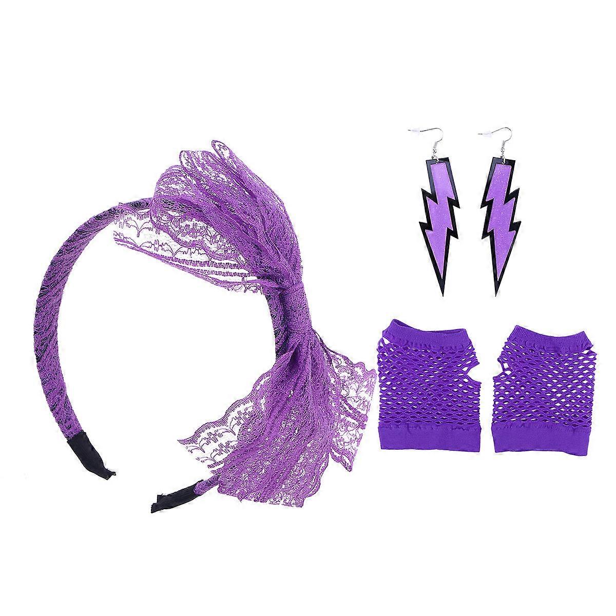 Gothic Style Accessory Collection with Mesh Gloves,Lace Band,and Ear Hooks for Events