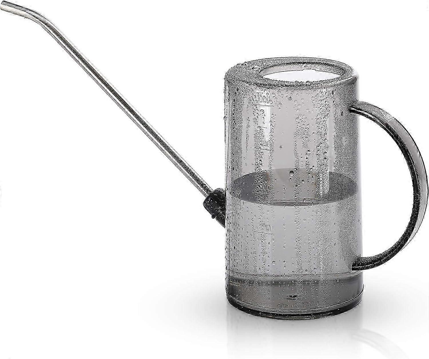1L Plastic Watering Can Semi Clear Cylindrical Watering Pot with Tick Marks and Stainless Steel