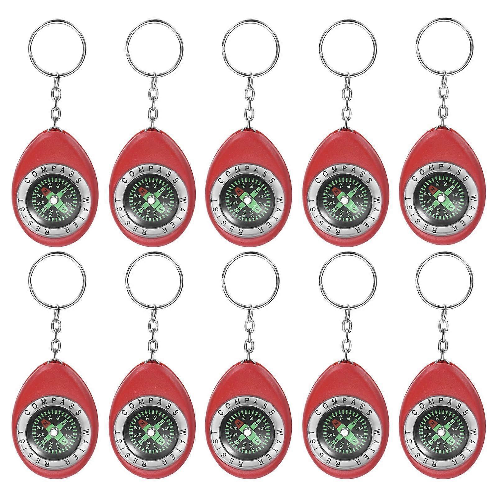 Compass Keychain Set of 10 – Red Survival Pocket Compass with Keyring for Hiking and Camping Outdoor Gear