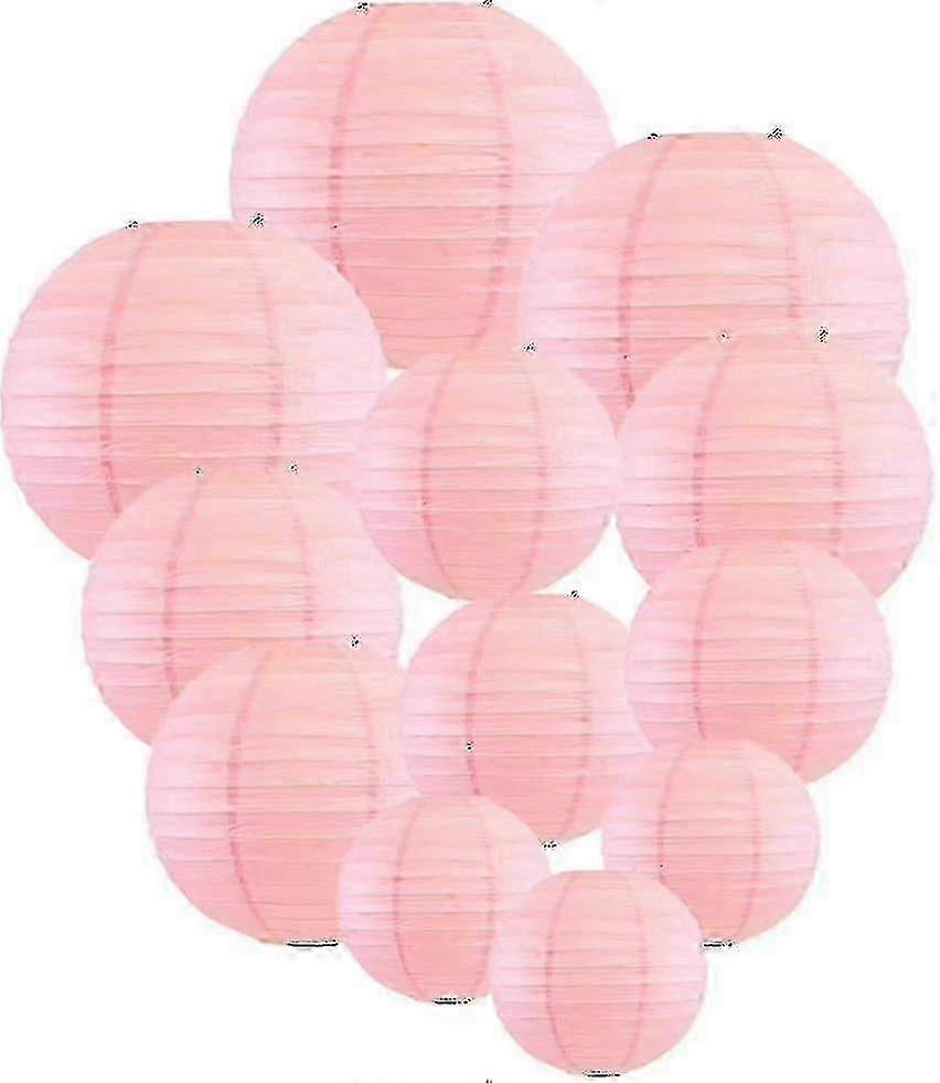 パーティーの装飾のための12個の多色紙ランタン、4サイズ、ライトピンク