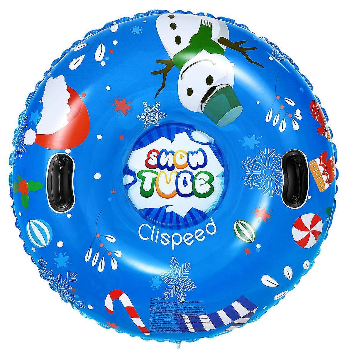Snow Sled With Handles Inflatable Snow Tube Winter Sports Blue Snowman Pattern 120cm Quick Inflation 1 Set