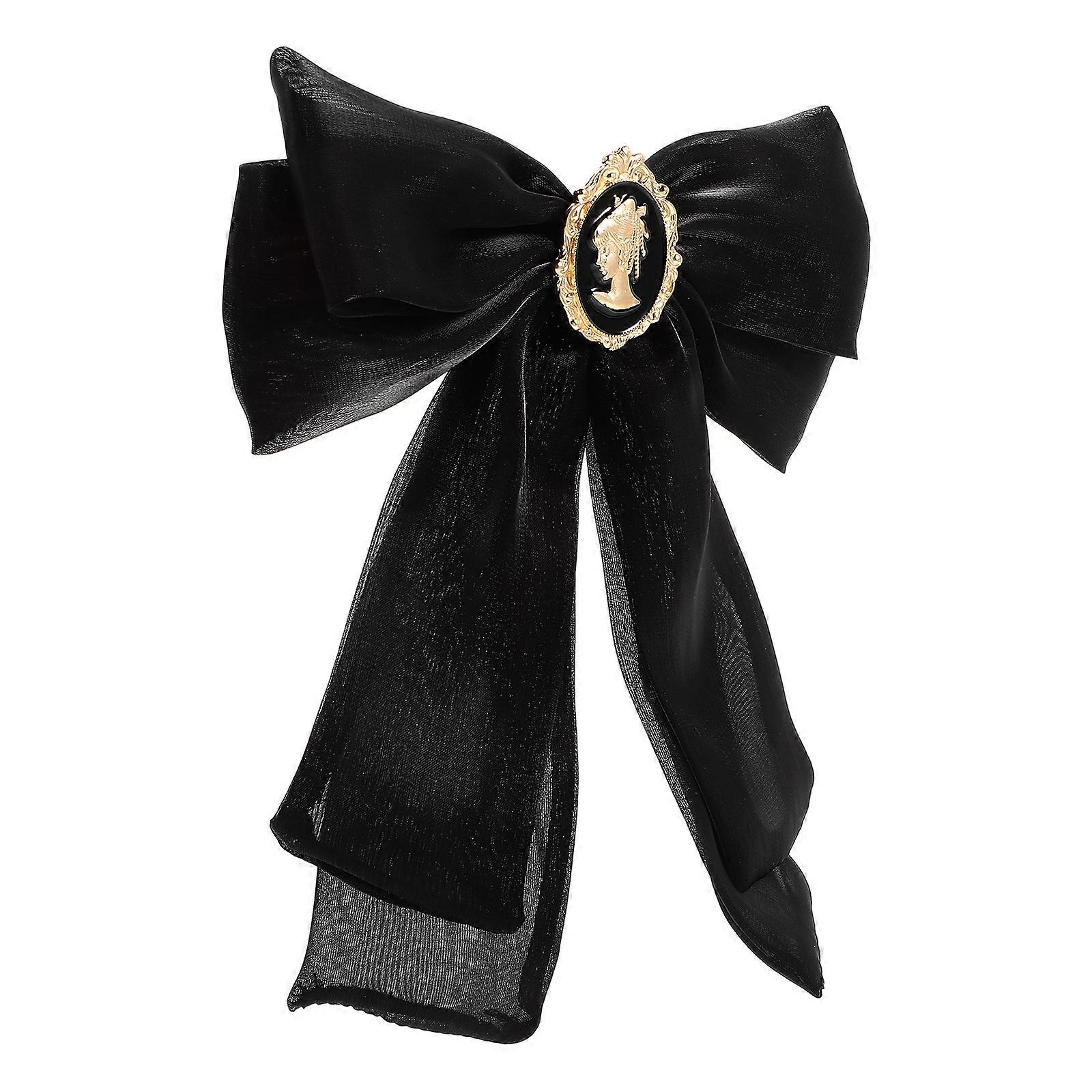 Tie Brooch For Women Bow Tie Dual Use Easy to Wear Black Bow Shape Metal Elegant Appearance 1Pcs