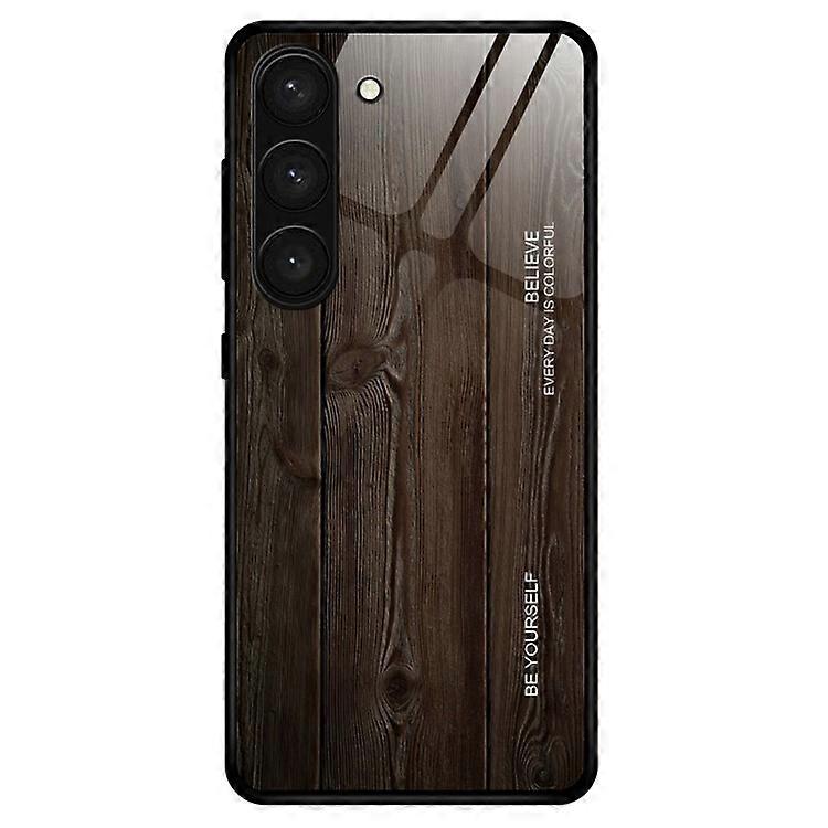 Compatible For Samsung Galaxy S23 Tempered Glass Shell Phone Case Wooden Pattern TPU Frame Protective Cover