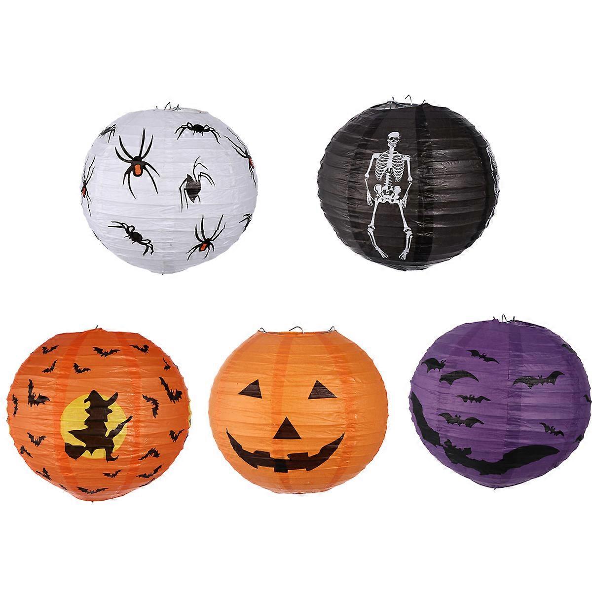 Lightweight Round Paper Lantern Paper Lantern Hanging Decoration Assorted Color 25x25x25cm Halloween 5Pcs