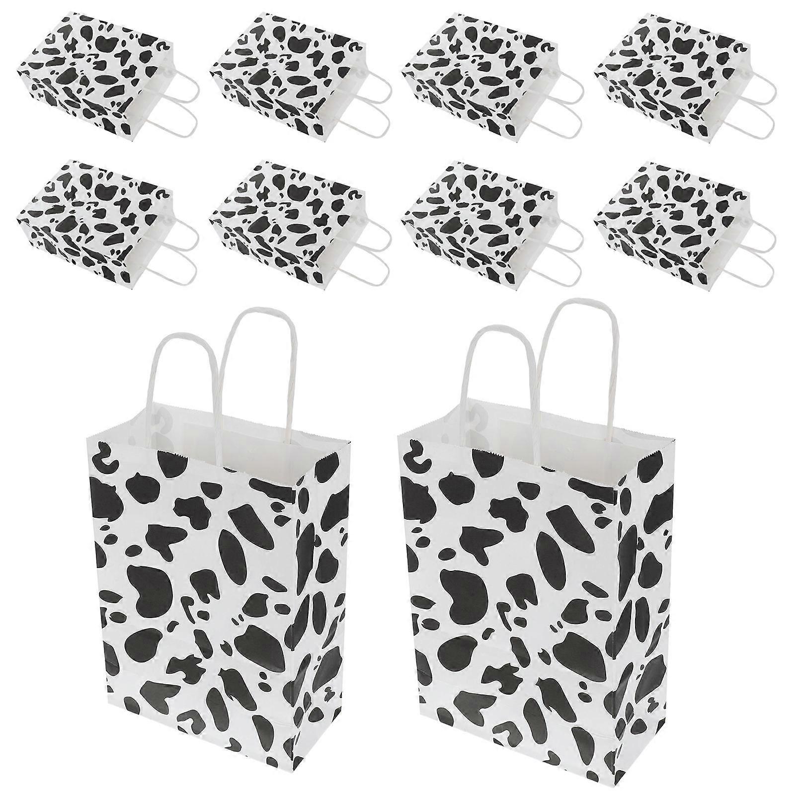 12 Pack Cow Print Paper Bags with Handles for Farm Themed Parties – Versatile Candy, Treats & Goodie Bags – Stylish Animal Print Favor Pouches for