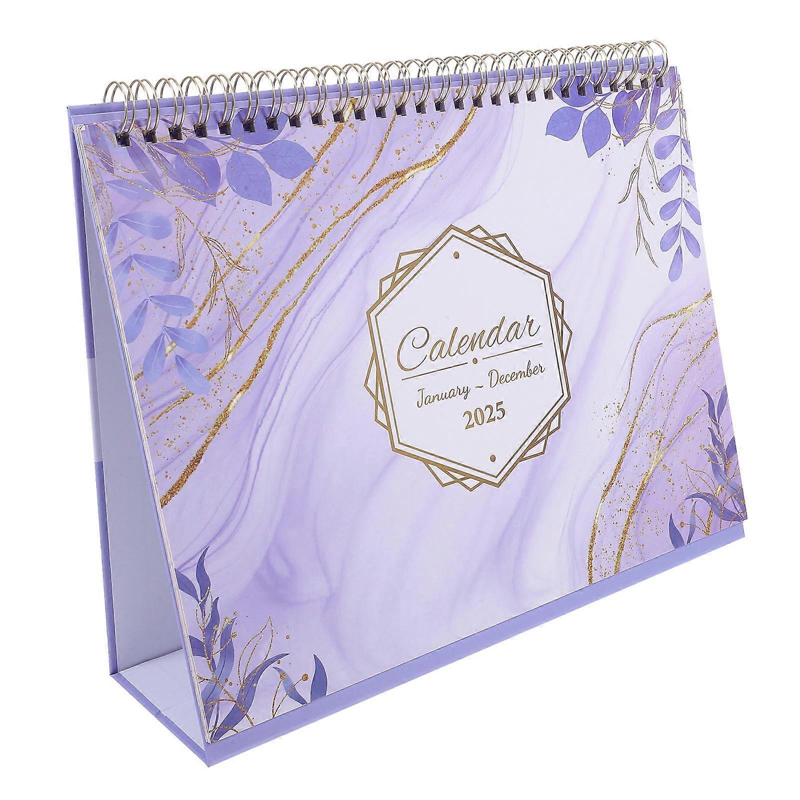 Flip Desktop Calendar Habit Tracker For English Speakers Rectangular Violet Thick Paper 10.0 8.3 3.1in 1Pcs