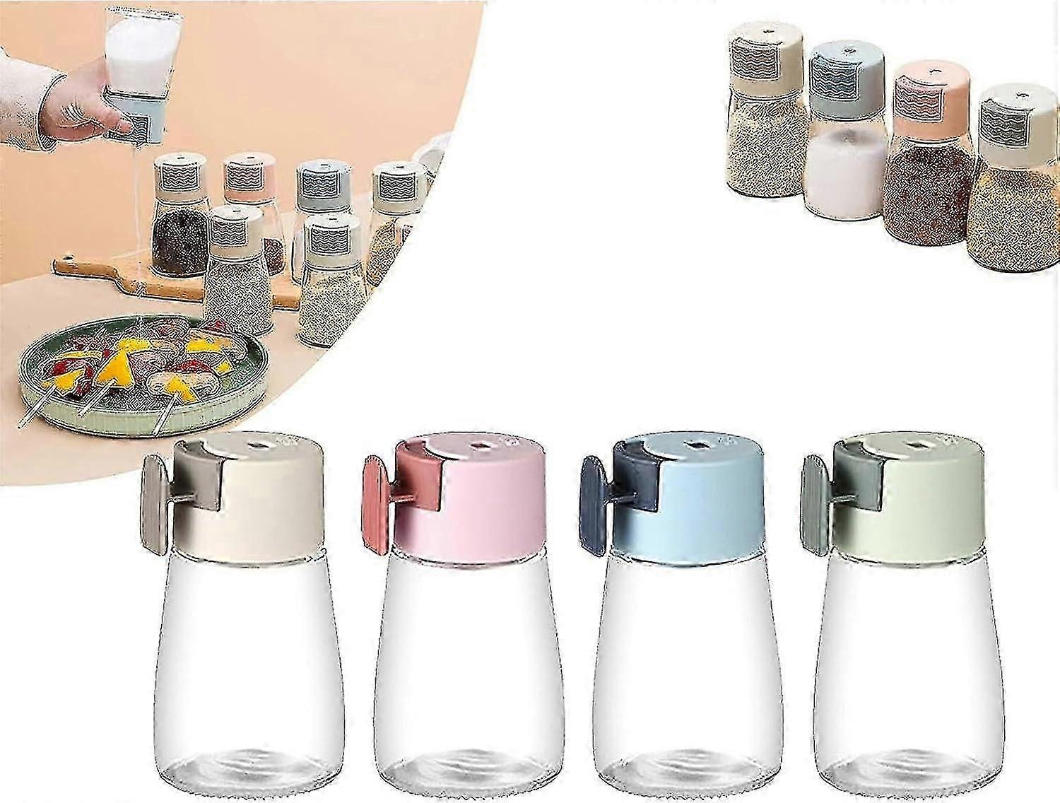 4 قطع هزازات الملح والفلفل نوع دفع كمي دقيق ، زجاجة توابل كمية دقيقة ، زجاجة توابل موزع الملح