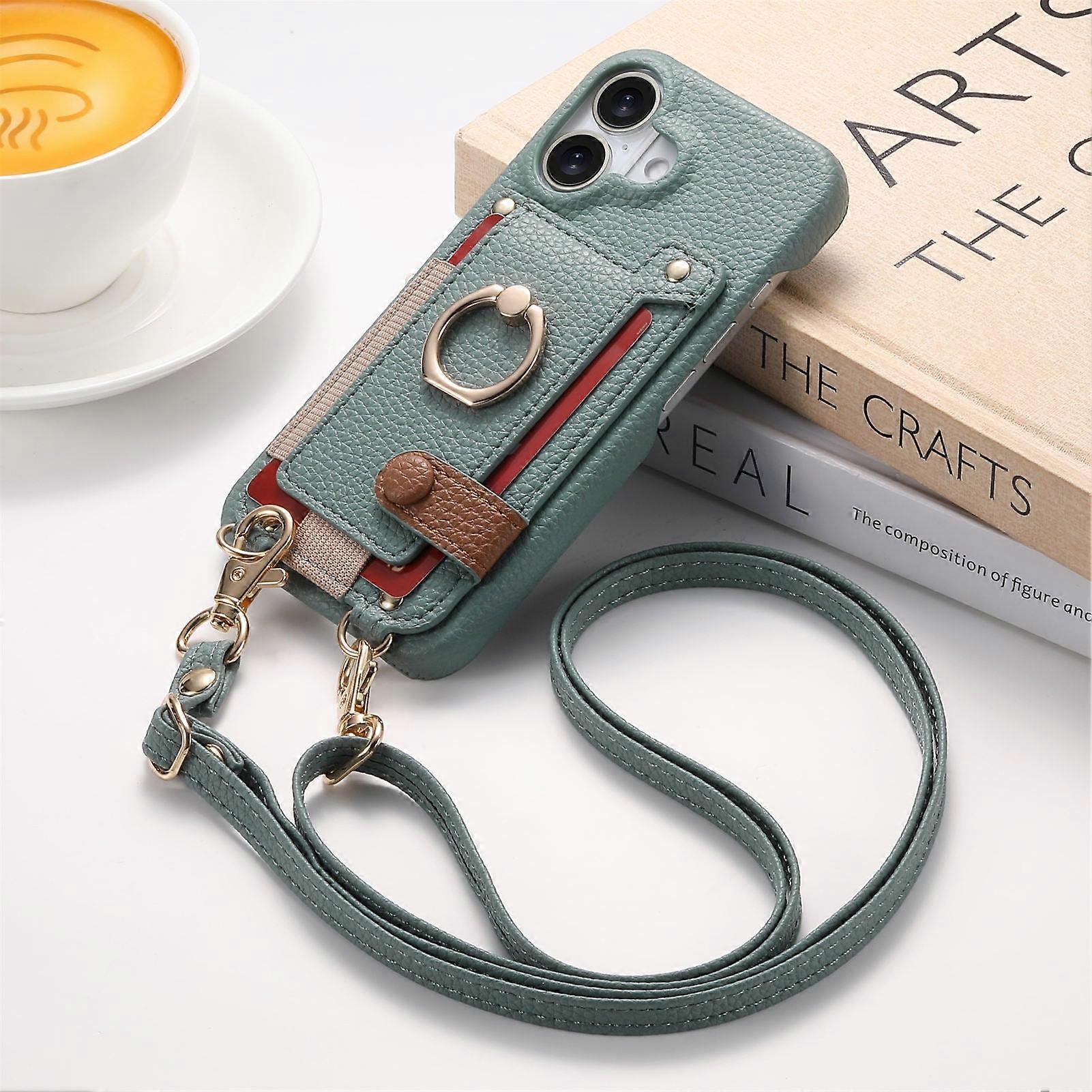 جراب لهاتف ايفون 14 برو أزرق كروس بودي طويل حبل تخزين بطاقة جلد مضاد للسقوط رقم 5982