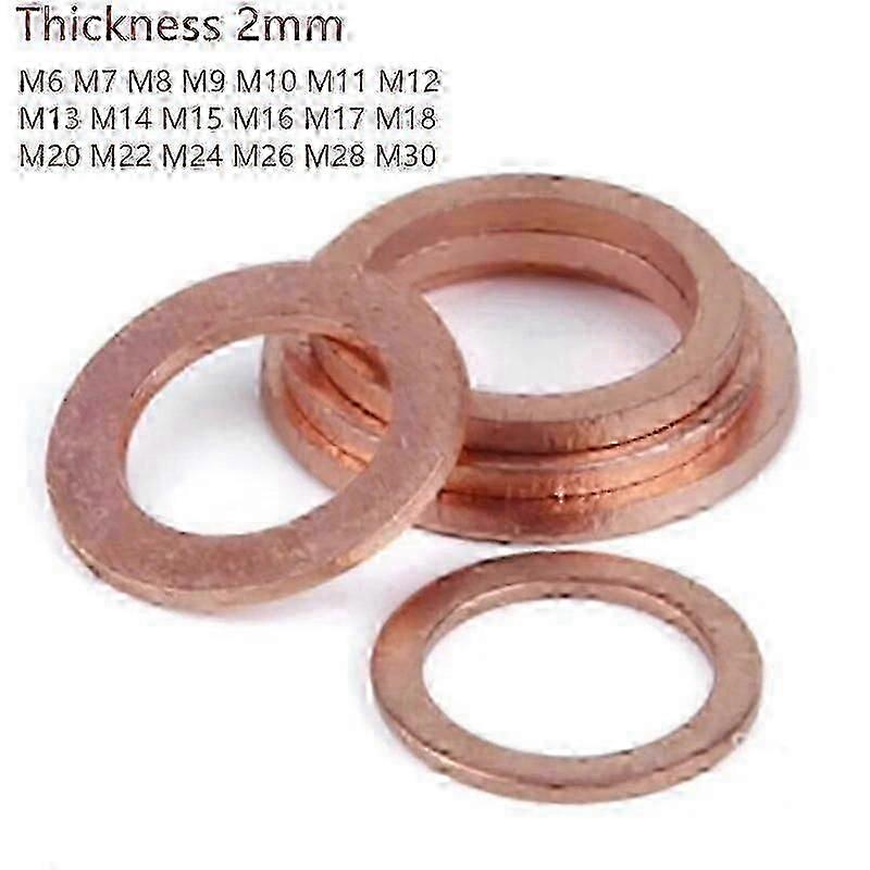 10pcs M6-M20 2mmソリッド銅ワッシャーシムフラットリングガスケットシールプレーンワッシャー