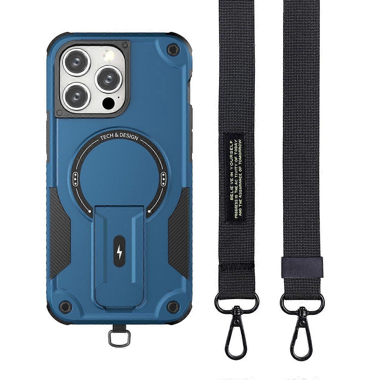 For iPhone 16 Pro Max Case Compatible with MagSafe TPU PC Kickstand Phone Cover with Strap
