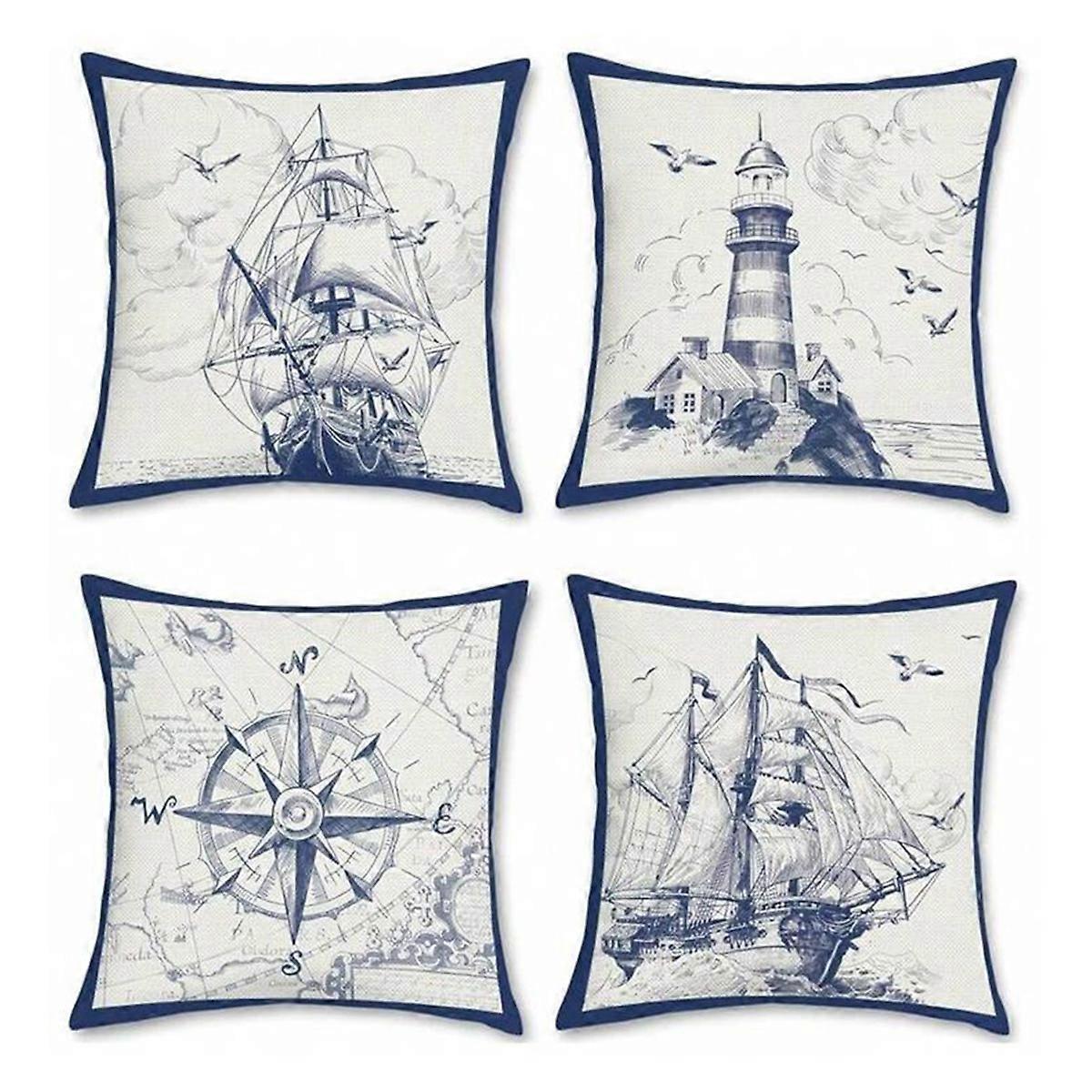 Nautical Pattern Linen Throw Pillow Cover,for Sofa Bed Home Decor
