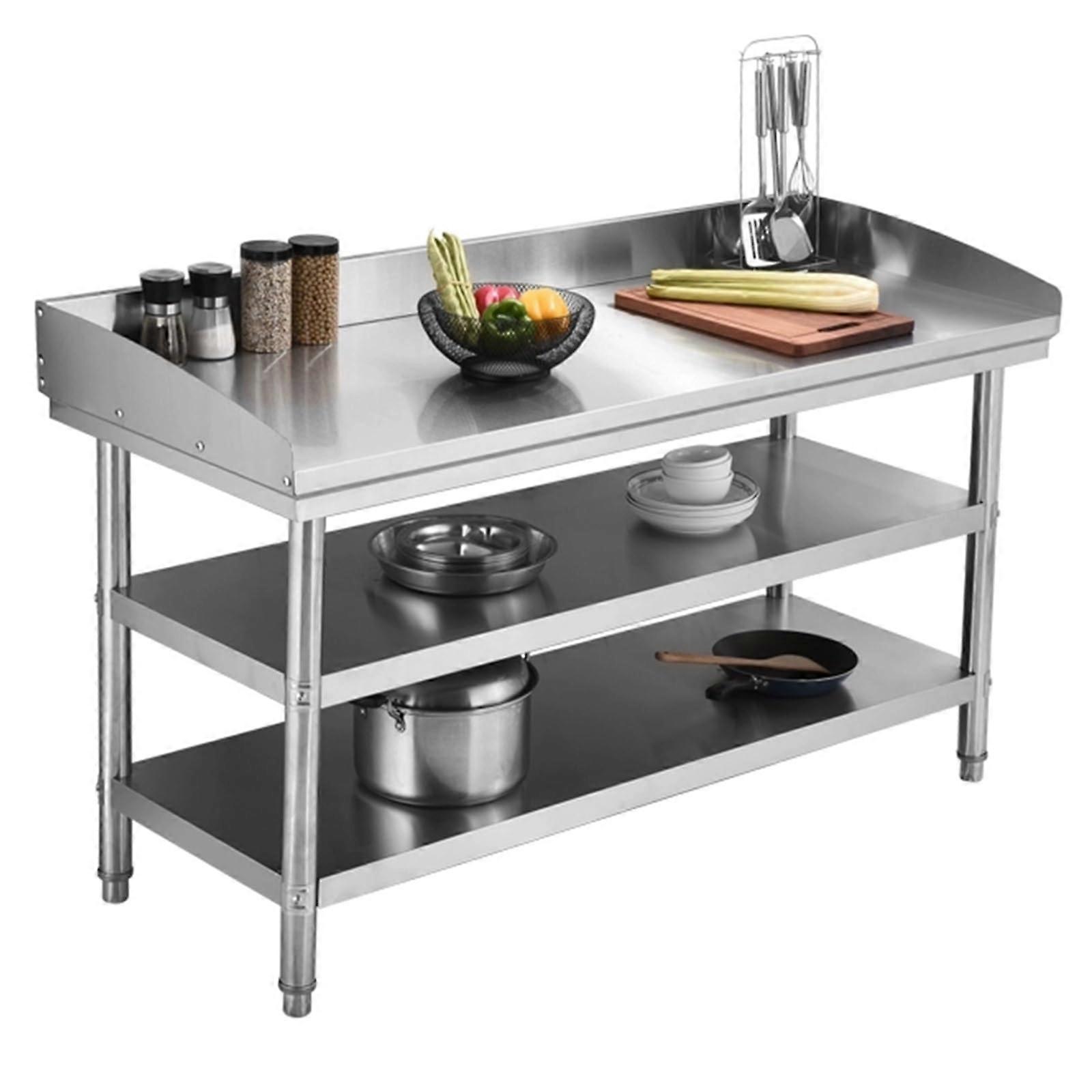 Workbench With Housing Stainless Steel 3-Tier 3-Sided Surround Non Falling Prep Table Curved Design 60x50x80 cm