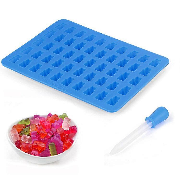50 Holes Cartoon Bear Silicone Ice Cube Chocolate Mold - Blue