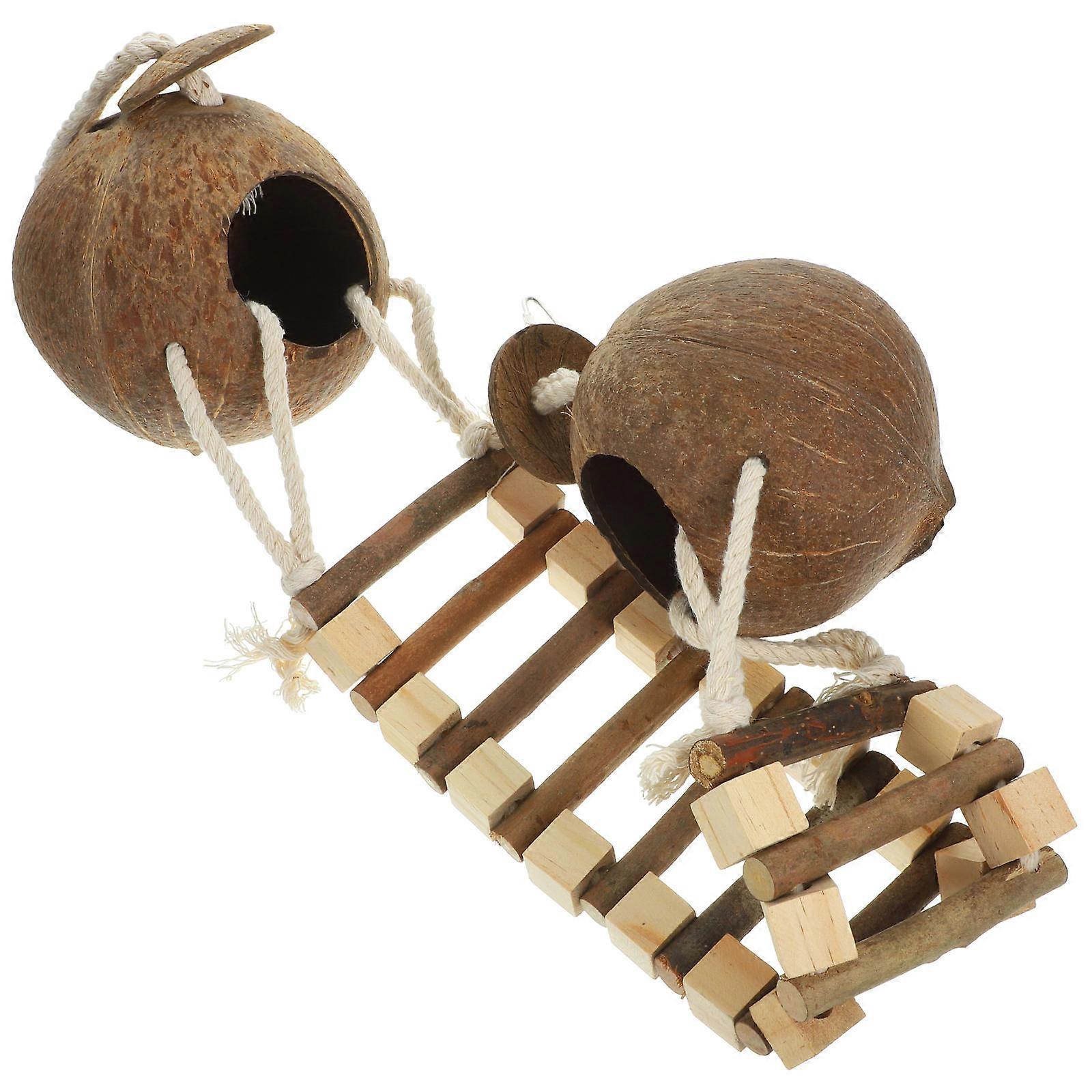 Hanging Bird House with Ladder – Coconut Shell Nest Bed for Parakeet Breeding & Decorative Bird Cave