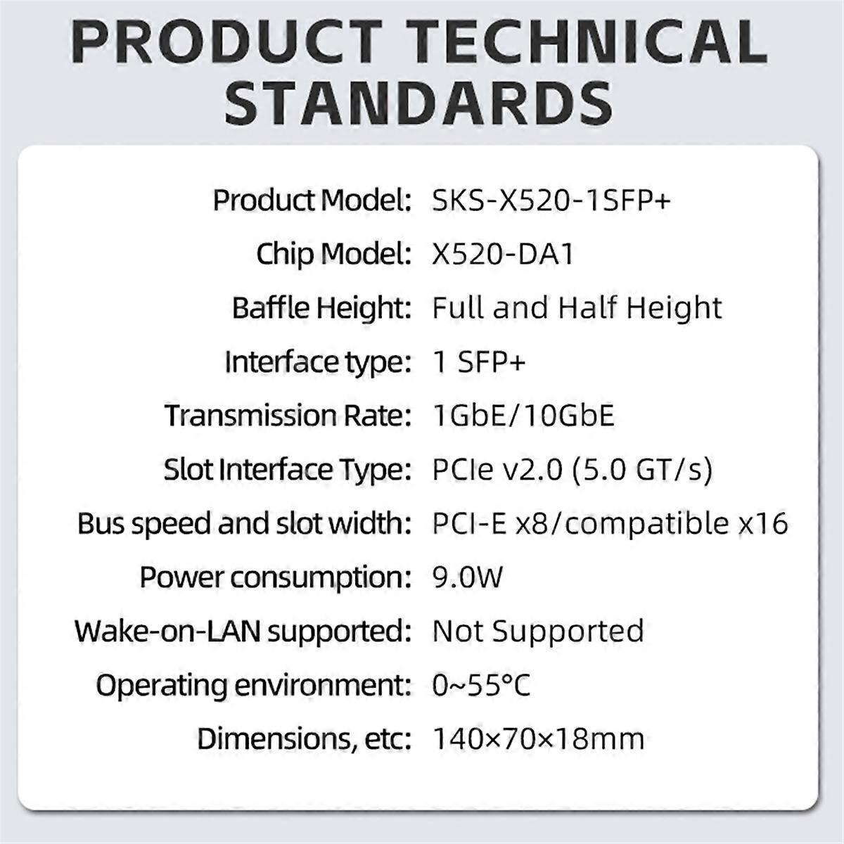 10G SFP+ netwerkkaart voor hostcontroller PCI-E X8/compatibel met X16 PCIe V2.0 (5.0 GT/S)