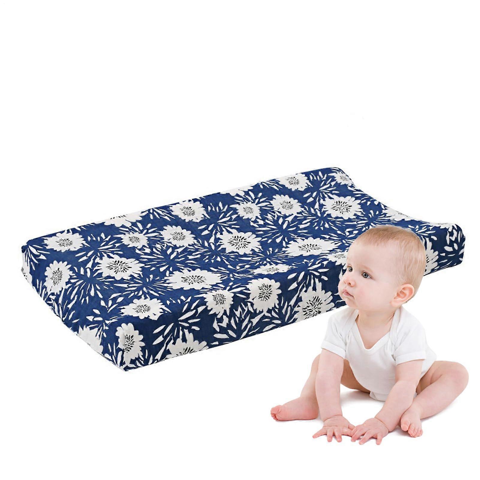 Changing Mat Cover - Cotton Yarn Protector For Baby, Soft Stretchy Topper in Navy Floral Design, Ideal for Diaper Changing Pads