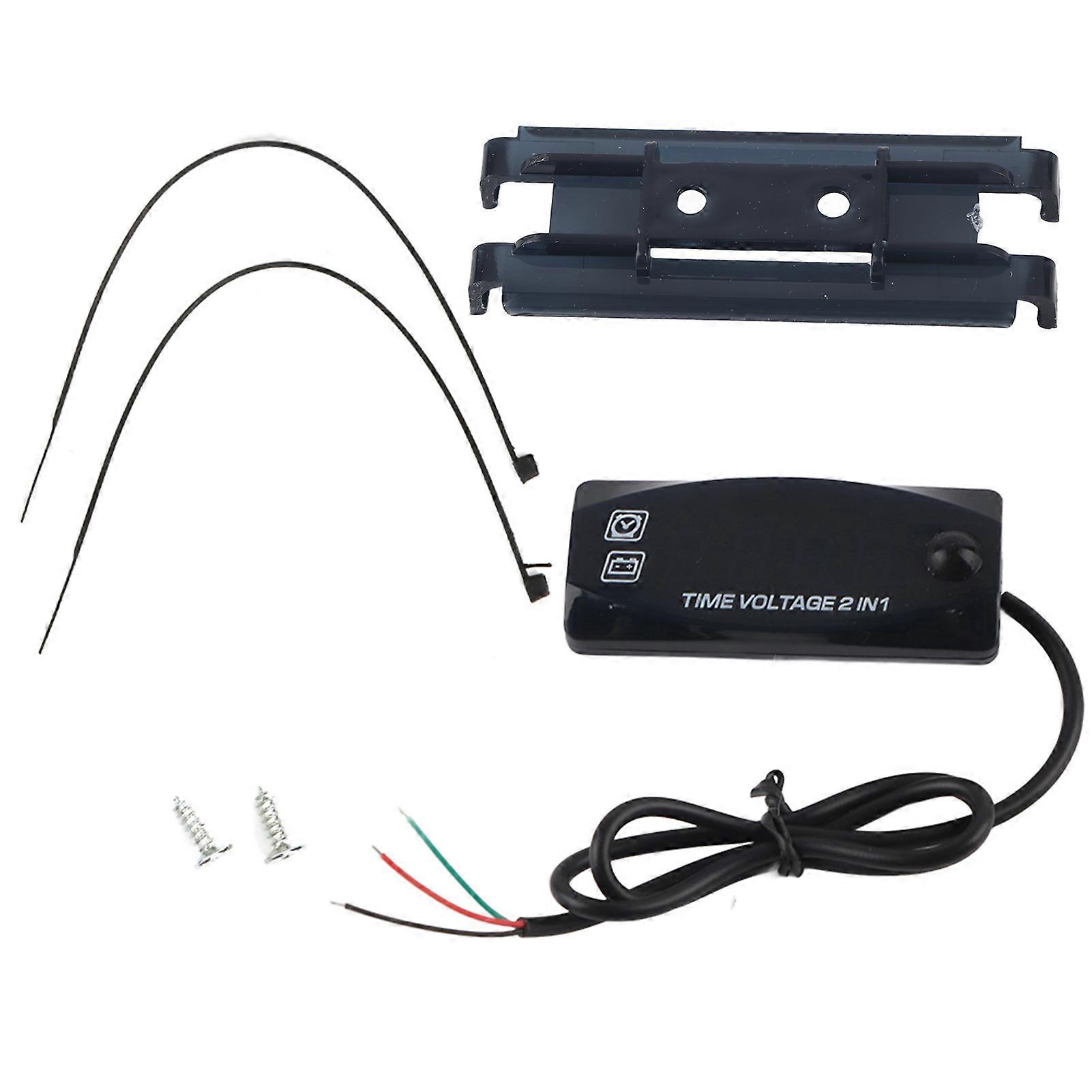 2 in 1 Voltmeter Digital LED Display Time Multifunction Motorcycle Electronic Meter Green Light