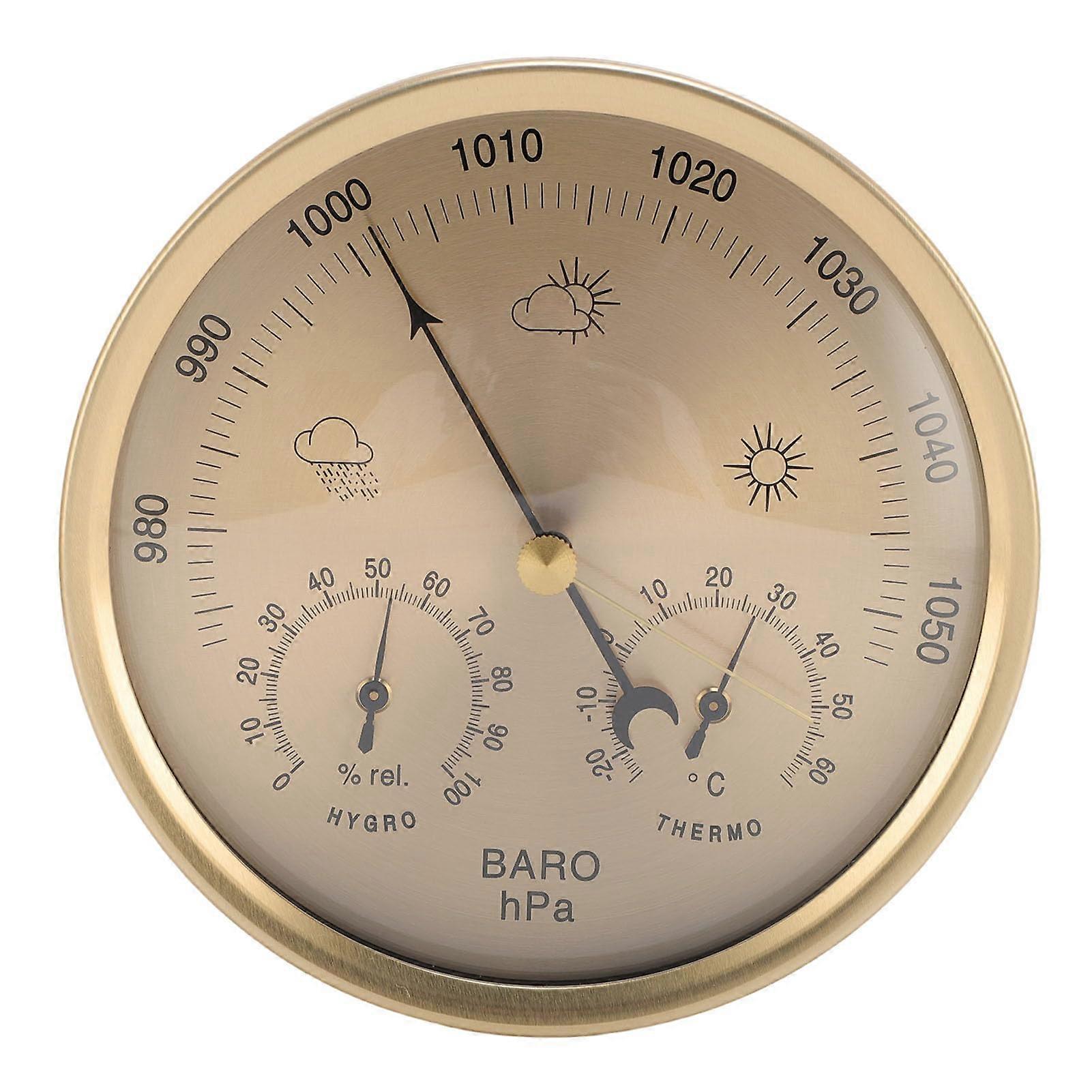 3 in 1 Barometer Hygrometer Thermometer Wall Hanging Dial Thermometer Gold Dial Weather Forecast Thermometer Decoration for Home and Office 130 Mm