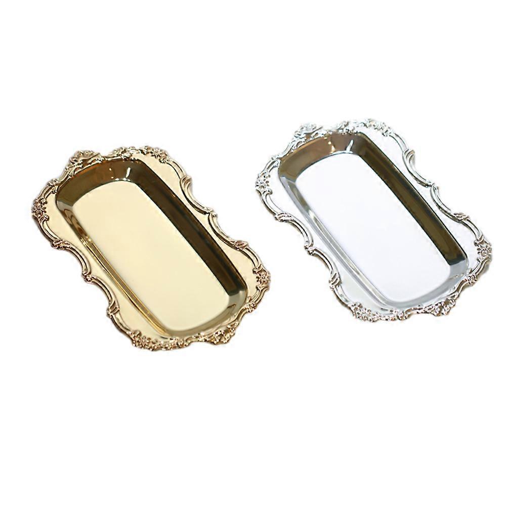 Fruit Dessert Plate Iron Serving Tray Square Decorative Tableware for Birthday Party Home 20.5 X 12.3 X 2Cm 1Pack