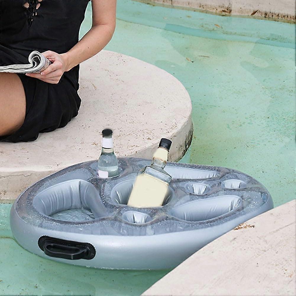 Inflatable Beverage Holder for Pool, 9 Compartments, Ice Drink Storage, Beach Cooler, Silver Swim Accessory