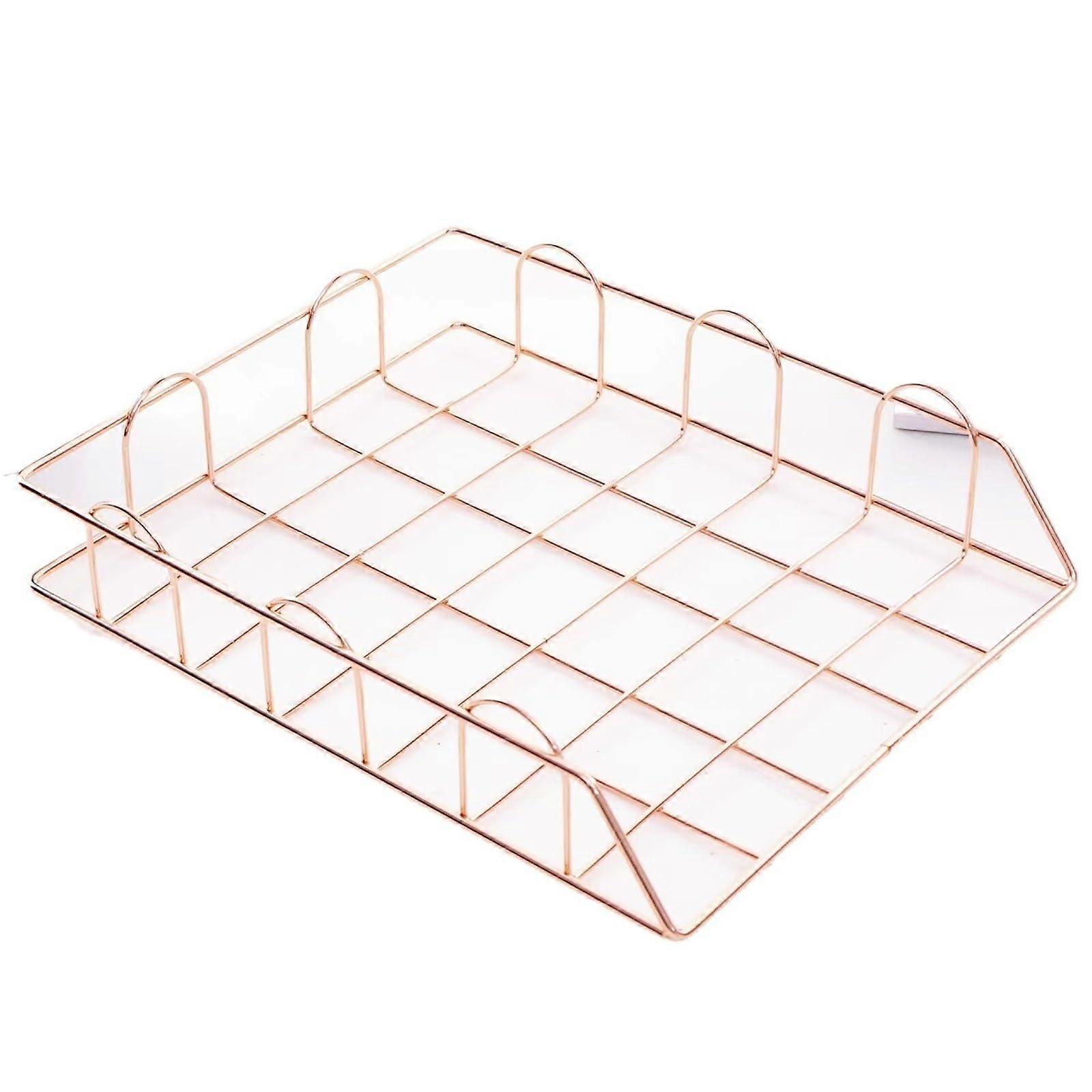 Letter Trays Systems Pack of 2 Stackable Metal Paper Tray, Desk Organiser (Rose Gold)