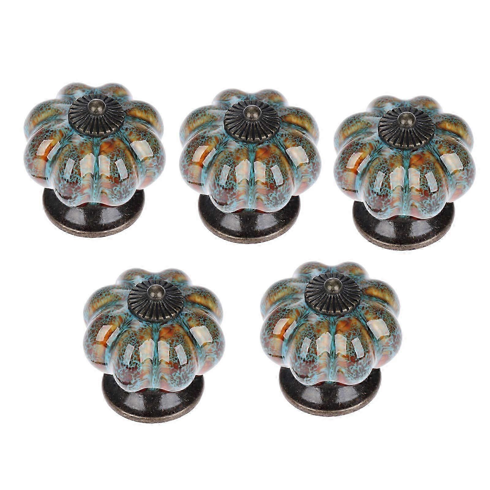 5 Drawer Knobs Pumpkin Shape Ceramic Dia-38mm Vintage White Cabinet Pulls for Bookcase Sideboard Dre