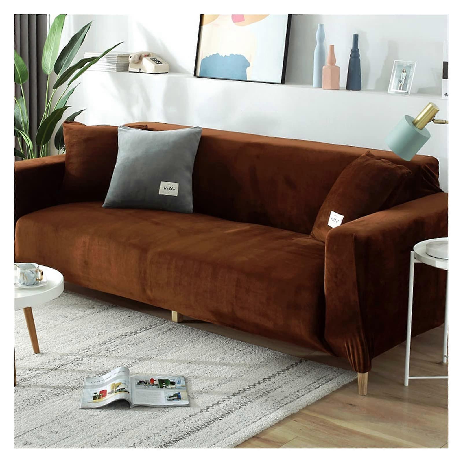 Velvet Plush L Shaped Sofa Cover Elastic Couch Slipcover Chaise Longue Corner Sofa Stretch 3-Seater 190-230cm Color5