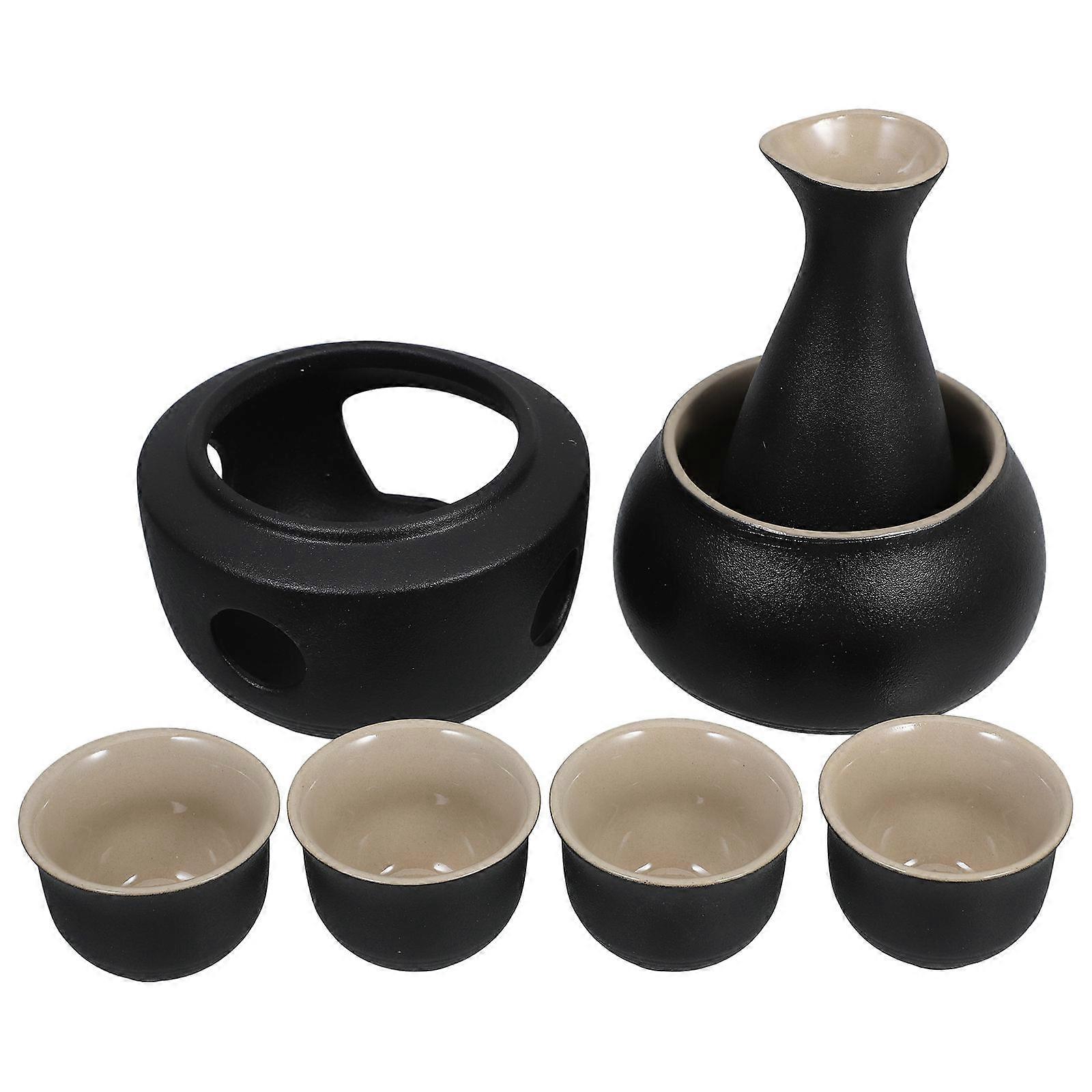 Japanese Ceramic Sake Pot Set with Warming Pot and Cups – Traditional Sake Kit for Home Use, Preserves Original Flavor, Safe and Authentic