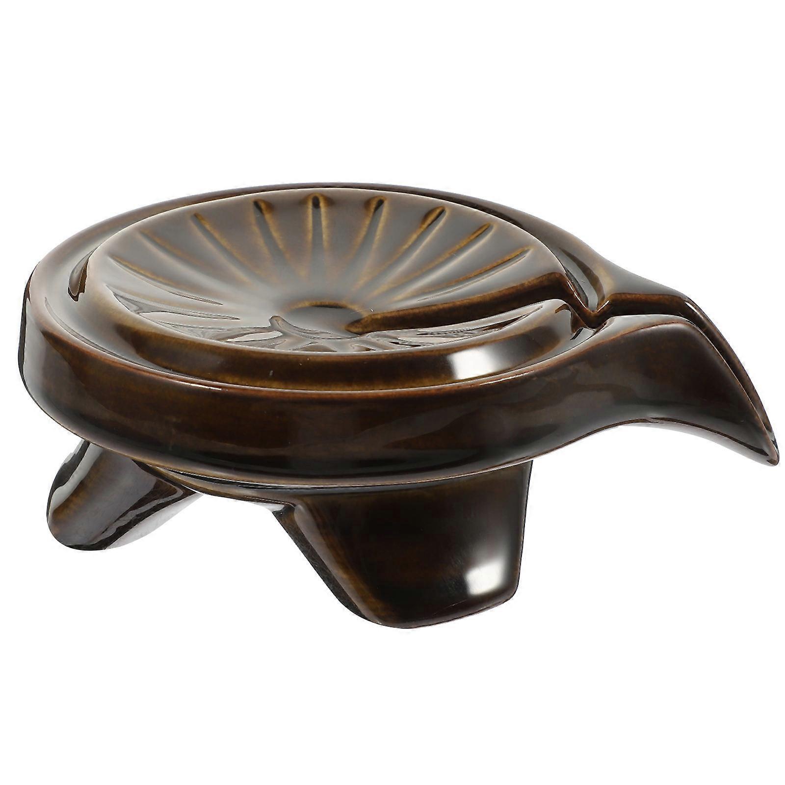 Ceramic Soap Container Retro Style Simple Shaped Self Draining Bathroom Soap Holder Dark Brown 15X11.5X5.5CM 1Pack
