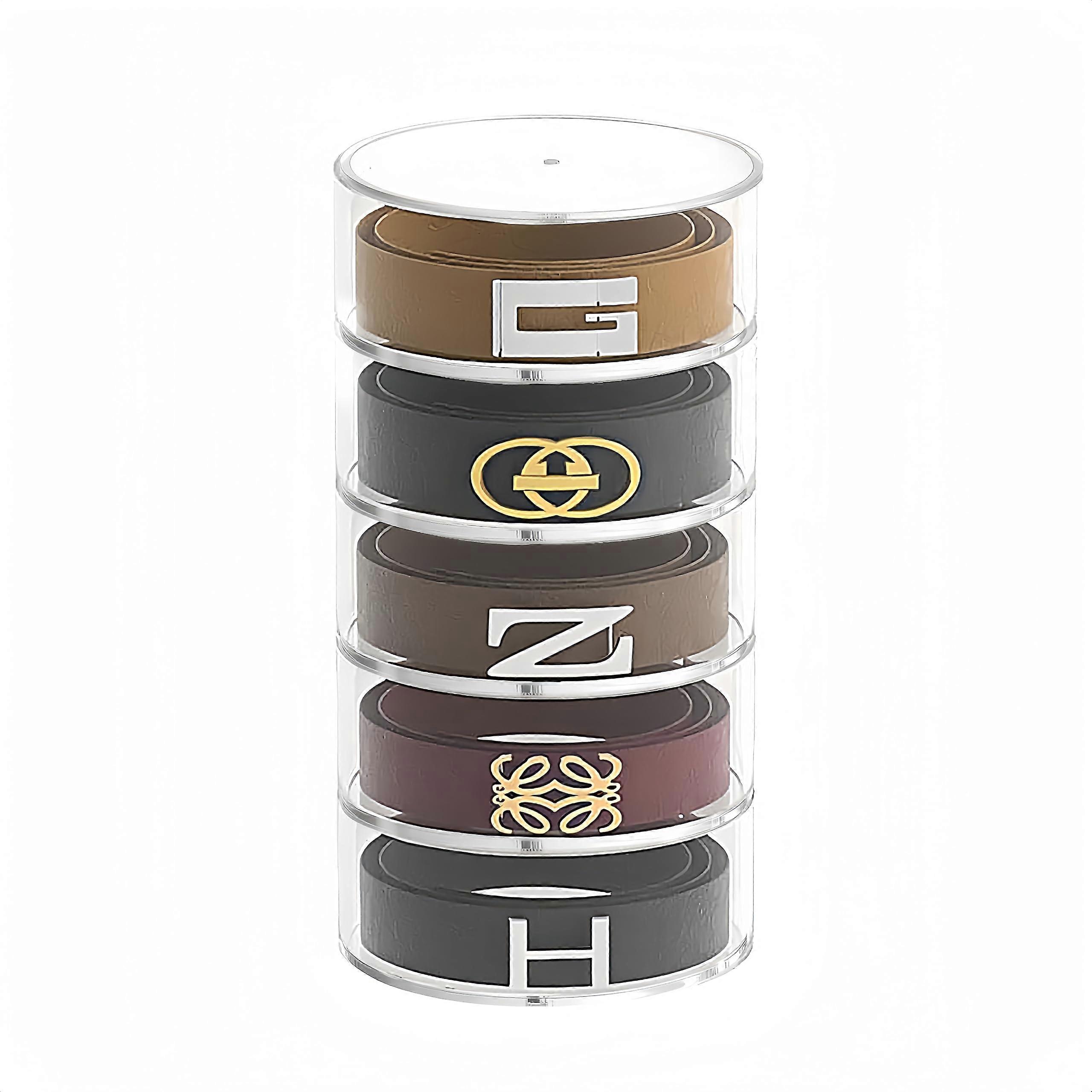 Belt Organiser, 5Layer Clear Acrylic Belt Display Case with Magnetic Lids